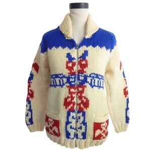 Vintage Cowichan Totem Wool Zippered Cardigan Sweater